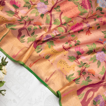 Sunehri Rose Gold Kota Silk Saree