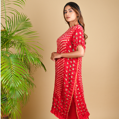 RED TRIPLE DOT KAFTAN