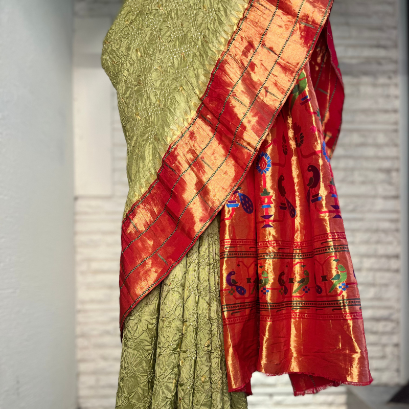 Mint Green Bandhani Paithani Saree