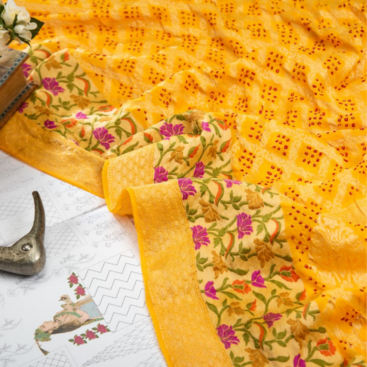 Sunshine Yellow Bandhani Saree