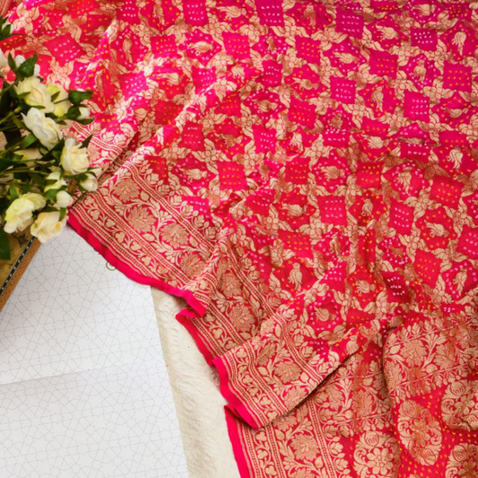 Rani Pink Shaded Bandhani Saree