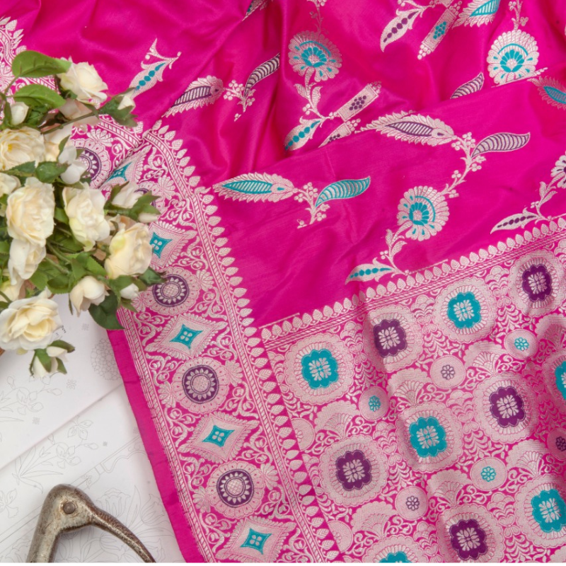 Fuchsia Pink Banarasi Silk Saree