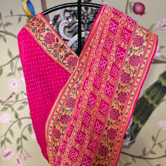 Rani Pink Gharchola Bandhani Saree