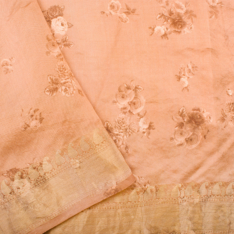 Chocolate to Salmon Pink Digital Printed Organza Saree