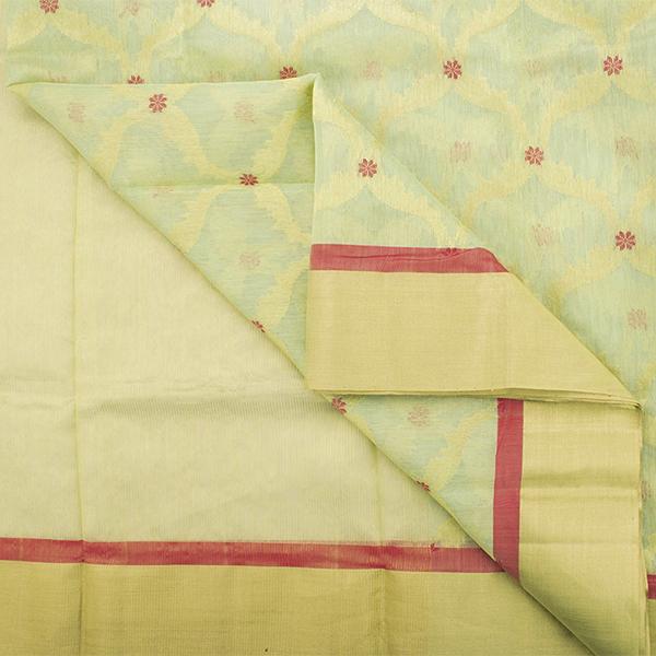 Handwoven Mint Green Royal Chanderi Silk Sari - WIIHSBHARIDNAM013 - Body View