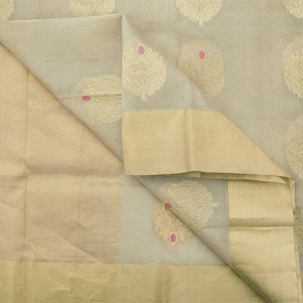 Handwoven Beige Royal Chanderi Silk Sari - WIIHSBHARIDNAM010A - Body View