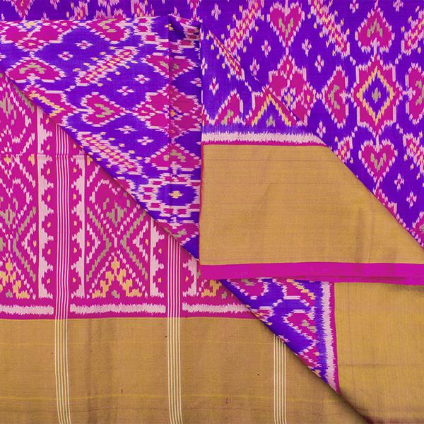 HANDWOVEN PURPLE AND PINK SINGLE IKAT RAJKOT PATOLA SARI-WIISHNIKARIDNAM0176- body View