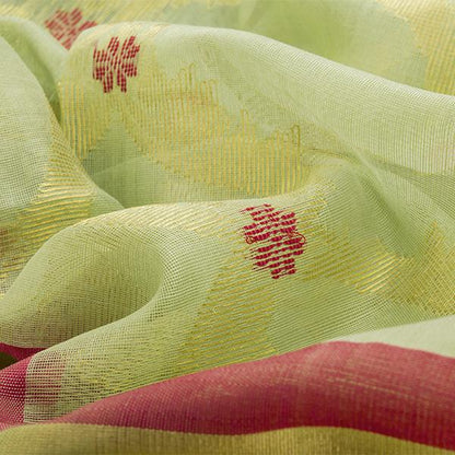 Handwoven Mint Green Royal Chanderi Silk Sari - WIIHSBHARIDNAM013 - Fabric View