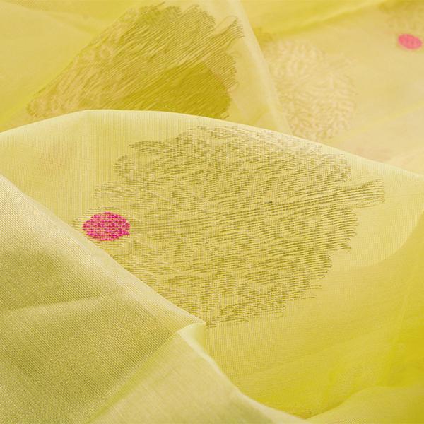 Handwoven Lime Green Chanderi Sari - WIIHSBHARIDNAM010B - Fabric View