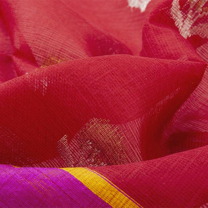 Handwoven Crimson Kota Silk Sari - WIINRM031 - Fabric View