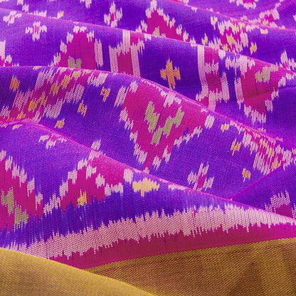 HANDWOVEN PURPLE AND PINK SINGLE IKAT RAJKOT PATOLA SARI-WIISHNIKARIDNAM0176- Design View