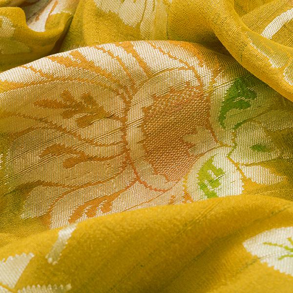 HANDWOVEN MUSTARD BANARASI KHADI GEORGETTE SARI-WIISHNIKARIDNAM0179- Fabric View