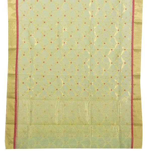 Handwoven Mint Green Royal Chanderi Silk Sari - WIIHSBHARIDNAM013 - Full View