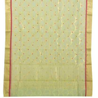 Handwoven Mint Green Royal Chanderi Silk Sari - WIIHSBHARIDNAM013 - Full View