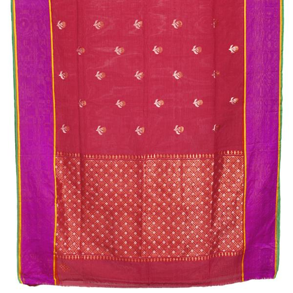 Handwoven Crimson Kota Silk Sari - WIINRM031 - Full View