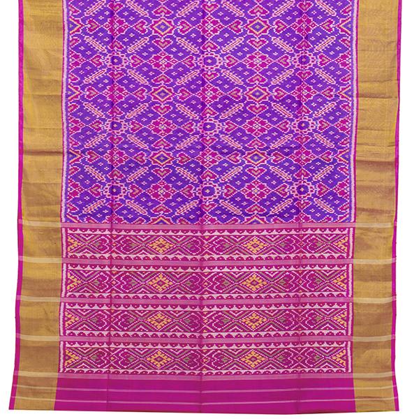 HANDWOVEN PURPLE AND PINK SINGLE IKAT RAJKOT PATOLA SARI-WIISHNIKARIDNAM0176- Full View