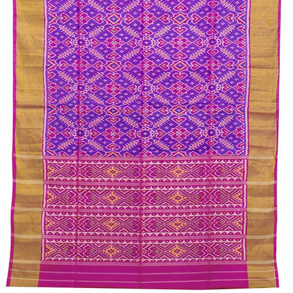 HANDWOVEN PURPLE AND PINK SINGLE IKAT RAJKOT PATOLA SARI-WIISHNIKARIDNAM0176- Full View