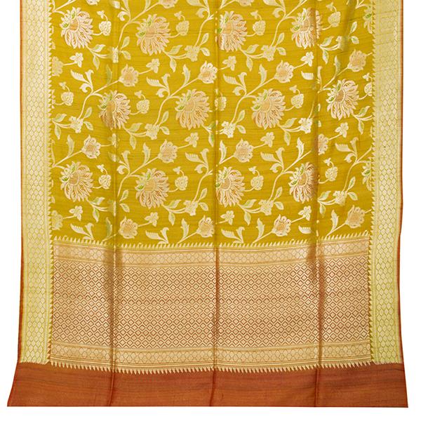 HANDWOVEN MUSTARD BANARASI KHADI GEORGETTE SARI-WIISHNIKARIDNAM0179- Full View