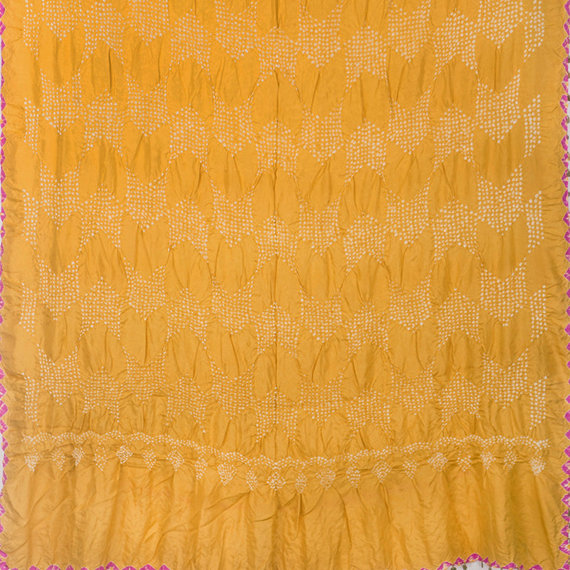 Mustard Hand Embroidered Bandhani Saree