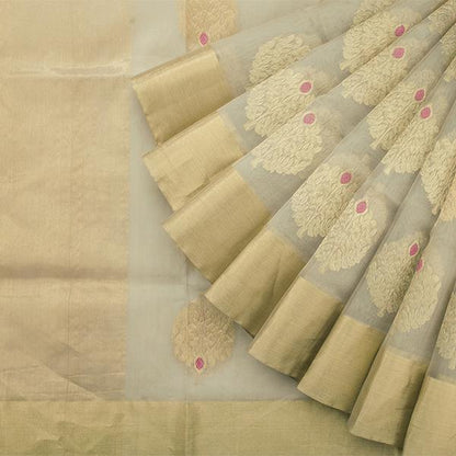 Handwoven Beige Royal Chanderi Silk Sari - WIIHSBHARIDNAM010A - Cover View