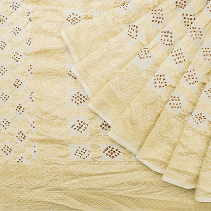 Handwoven Ivory Georgette Bandhani Sari - WIIAJB326 142 - Cover View