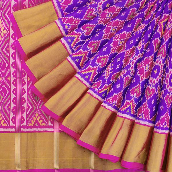 HANDWOVEN PURPLE AND PINK SINGLE IKAT RAJKOT PATOLA SARI-WIISHNIKARIDNAM0176- Cover View