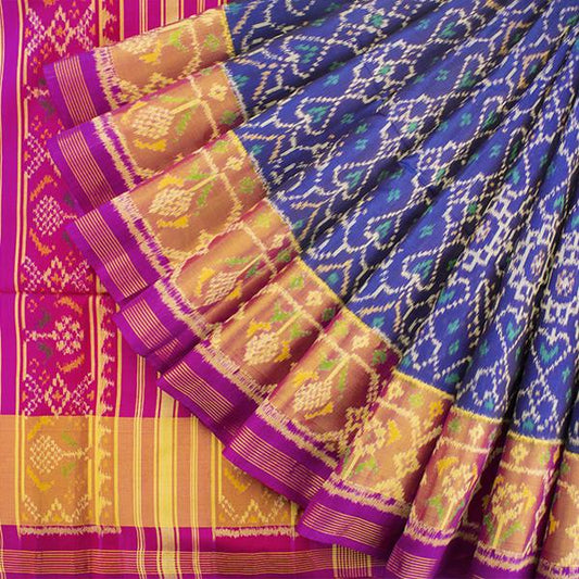 HANDWOVEN NAVY BLUE AND PINK SINGLE IKAT RAJKOT PATOLA SARI-WIIPATANARIDNAM1860719- Cover View