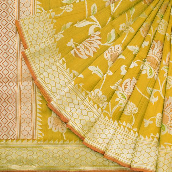 HANDWOVEN MUSTARD BANARASI KHADI GEORGETTE SARI-WIISHNIKARIDNAM0179- Cover View