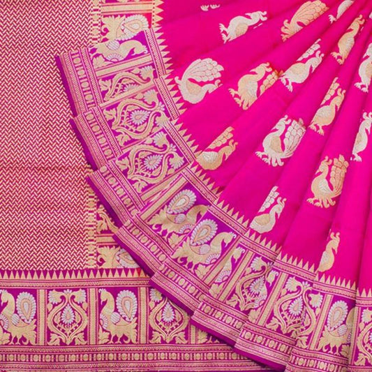 HANDWOVEN RANI PINK BANARASI SILK SARI-WIIBT108- Cover View