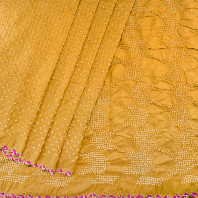 Mustard Hand Embroidered Bandhani Saree